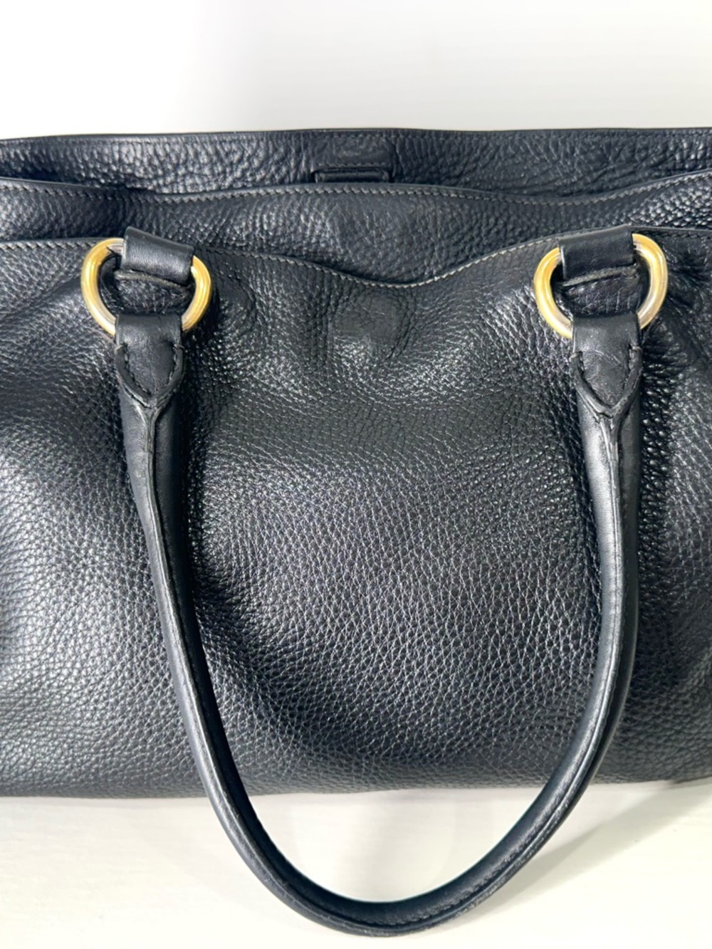 Authentic Prada Pebbled Leather Shoulder Tote Classic Black Gold Hardwear - Picture 5 of 16